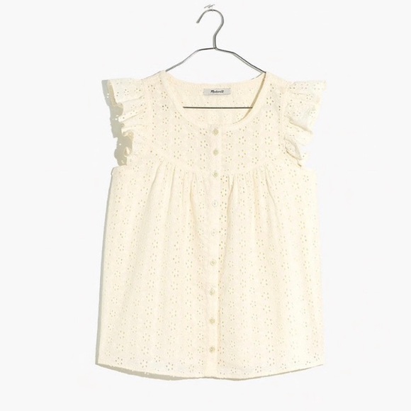 madewell ruffle sleeve bib top